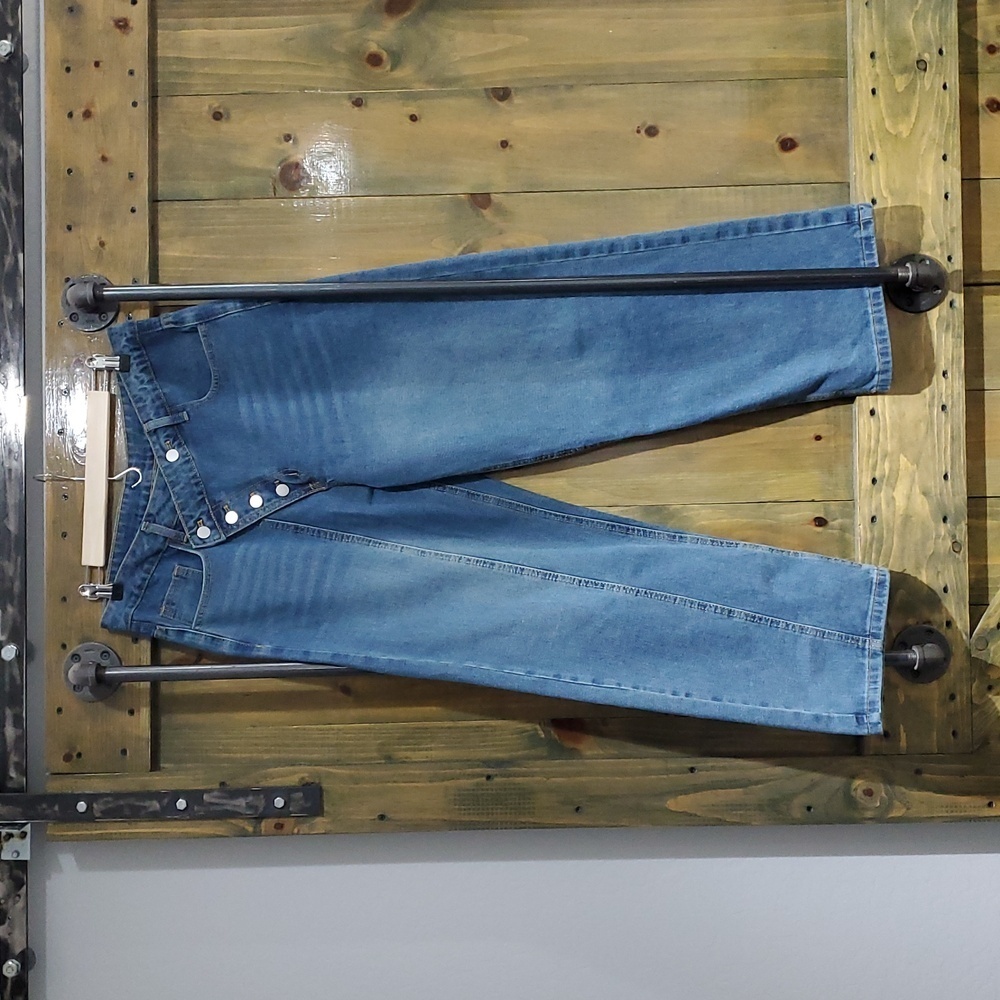 MENS MANFINITY DIAGONAL BUTTON FLY DENIM JEANS  Y2K BAGGY HIP HOP SIZE SMALL 36